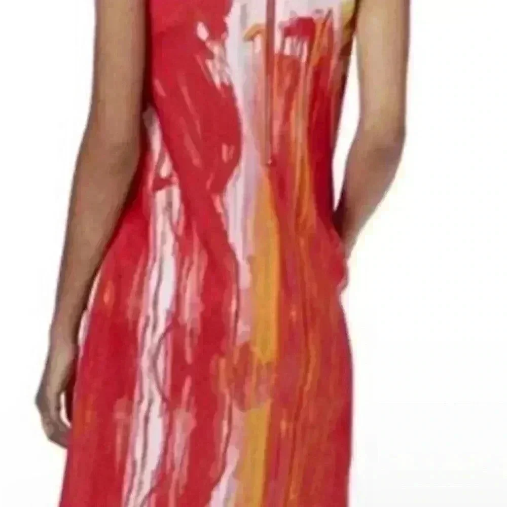 Rachel Roy Womens Abstract Print V Neck Sleeveless Asymmetrical Hem Dress Size S